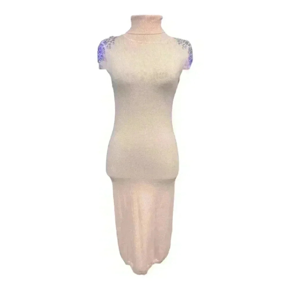 JOYCE LESLIE PINK SWEATER DRESS WITH RHINESTONE EMBELLISHED SHOULDERS MEDIUM